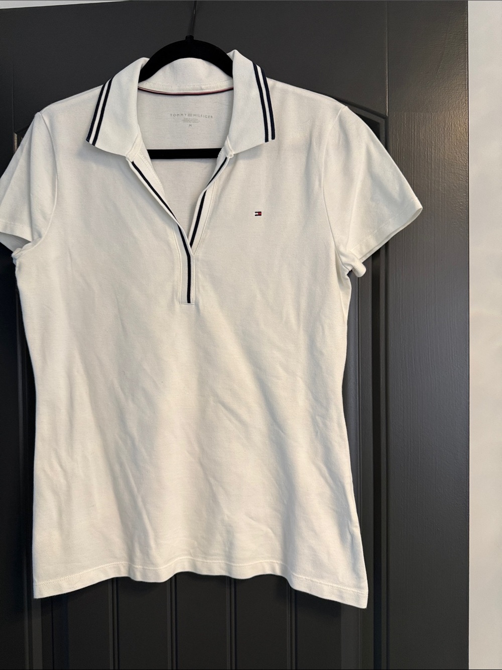 Tommy Hilfiger White Polo Shirt with Navy Trim